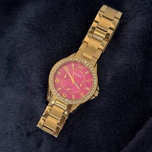 FOSSIL Riley Pink Dial Gold-tone Ladies Watch